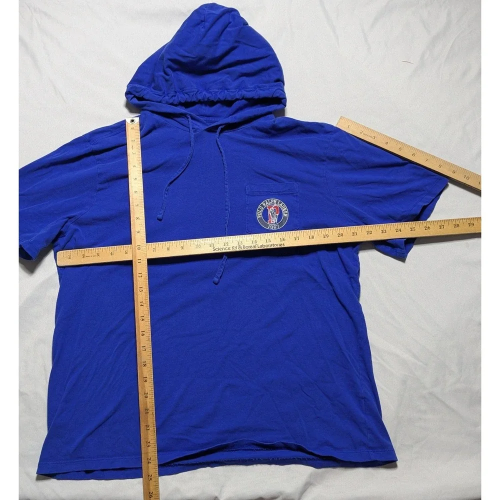 Polo Ralph Lauren Mens Large Royal Blue Short Sleeve Graphic Hooded Tee